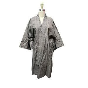 Vintage Japanese Woven Grid Pattern Wool Blend 39” Long Kimono